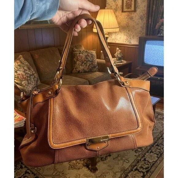 Vintage Makowsky Satchel Bag Brown Leather Large Handbag 16x9x7 Chic Style - Picture 1 of 16